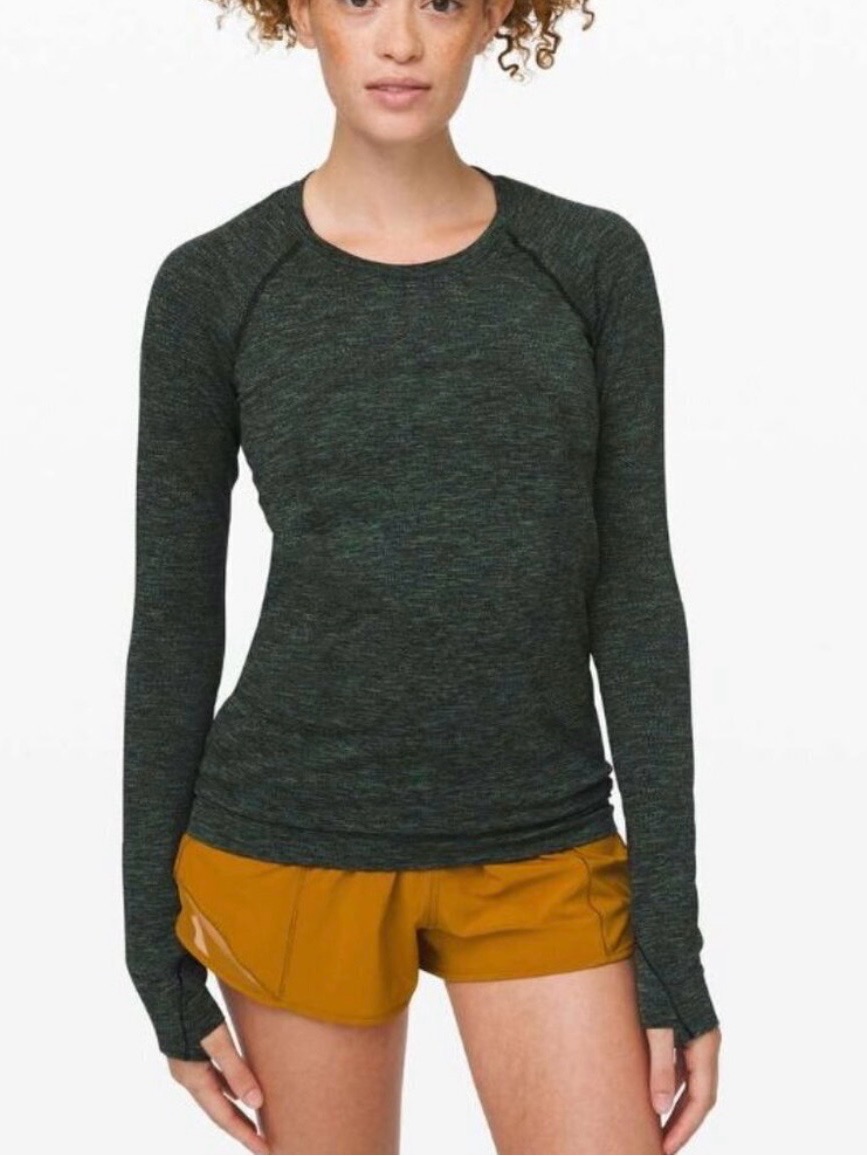 Lululemon Swiftly Tech Long Sleeve Deep Coal / Clean Green Size 4